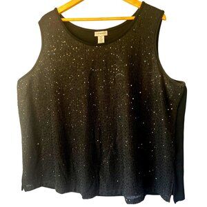 Catherines Black Sleeveless Front/Sequins Tank Top 3X 26/28 Plus Size Lined